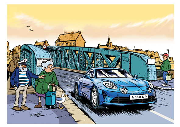 Carte Postale de Nicolas Stérin - Alpine A 110 - Pont Colbert de Dieppe - Polète