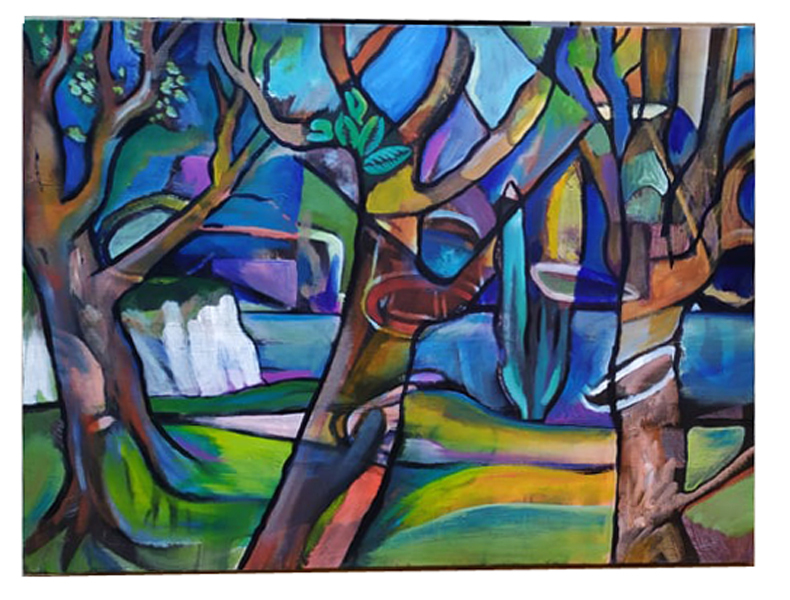 Hommage Braque- - les 3 arbres et la falaise - Nicolas Stérin